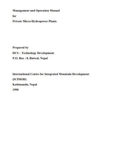 Management and Operation Manual for Private Micro Hydropower Plants